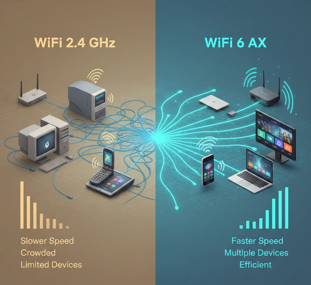 WiFi 2.4 vs WiFi 6 AX comparison showing slow and fast wireless performance – PALASH HARDWARE
